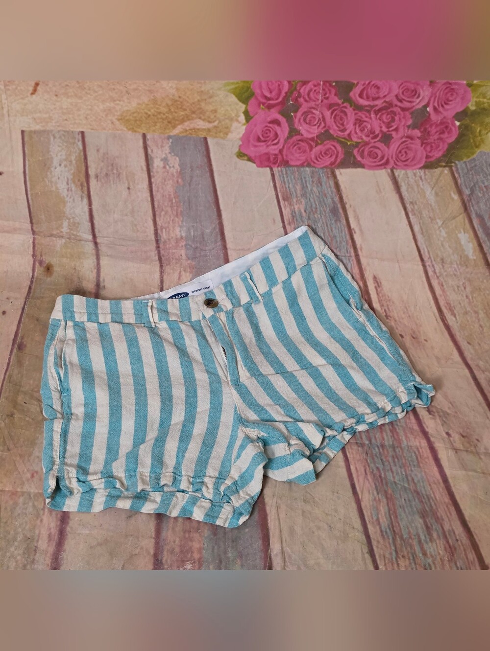 Old Navy Blue & White Striped Linen Blend Women’s Casual Shorts Sz 4
